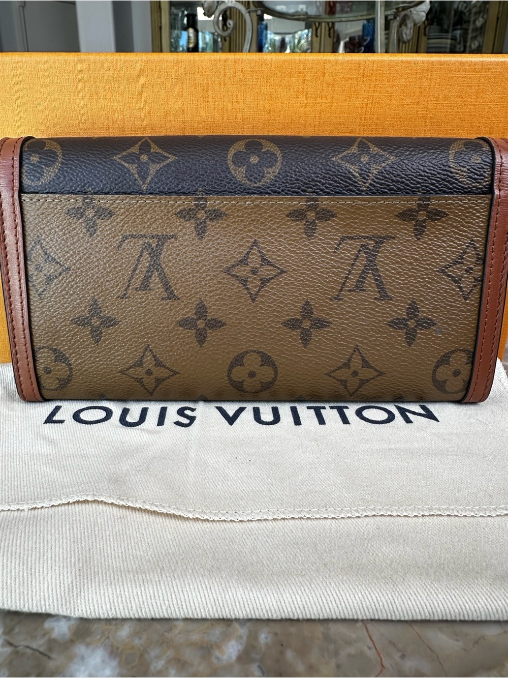 Louis Vuitton Monogram Canvas Dauphine Wallet with Tan Leather Trim - Picture 2 of 7